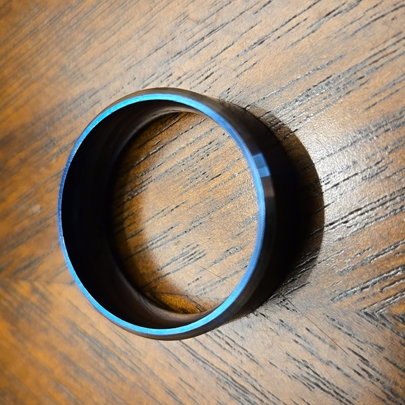 Men'S Tungsten Steel Ring With Blue Sand Finish And White Edge Size 11 - Picture 6 of 7